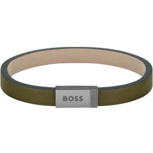 BOSS Jewelry Bracelet Grey Stainless Steel Green Leather Strap 1580338S - 23453