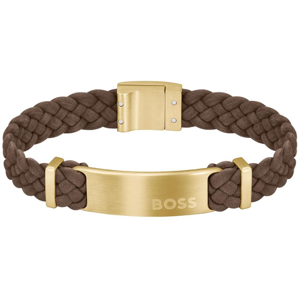 BOSS Jewelry Dylan Bracelet Gold Stainless Steel with Brown Leather 1580607M