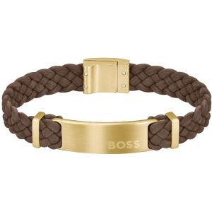 BOSS Jewelry Dylan Bracelet Gold Stainless Steel with Brown Leather 1580607M - 48394