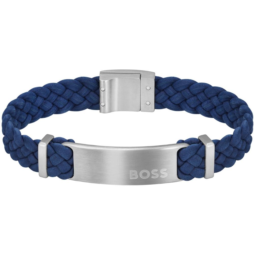 BOSS Jewelry Dylan Bracelet Silver Stainless Steel with Blue Leather 1580609M