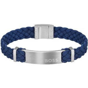 BOSS Jewelry Dylan Bracelet Silver Stainless Steel with Blue Leather 1580609M - 48397