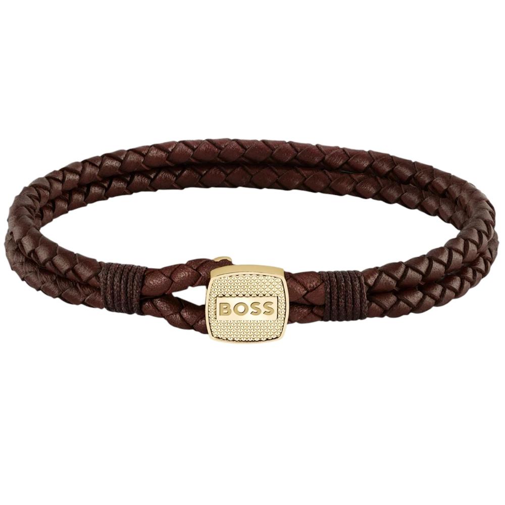 BOSS Jewelry Bracelet Gold-Plated Stainless Steel and Brown Leather 1580667M