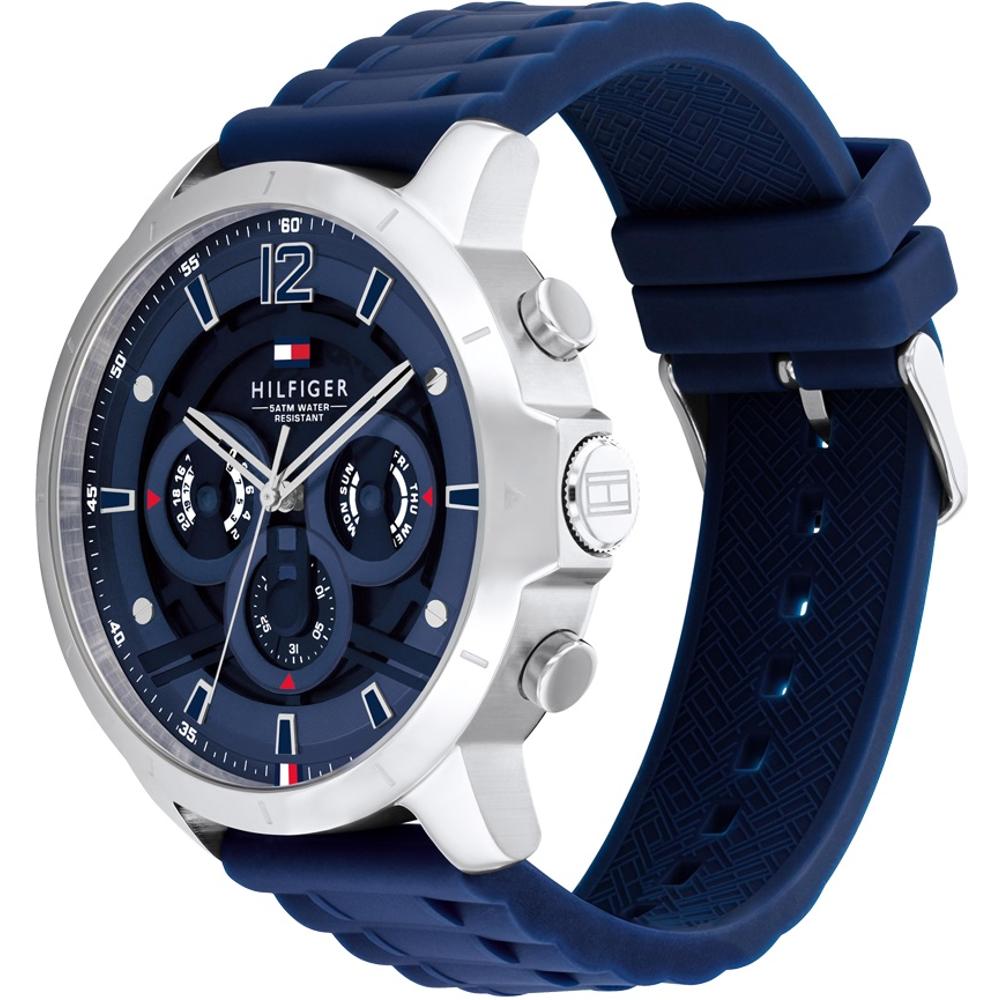 TOMMY HILFIGER Luca Multifunction 50mm Silver Stainless Steel Blue Rubber Strap 1710489