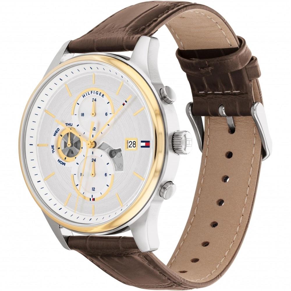TOMMY HILFIGER Weston Multifunction 44mm Silver & Gold Stainless Steel Brown Leather Strap 1710501