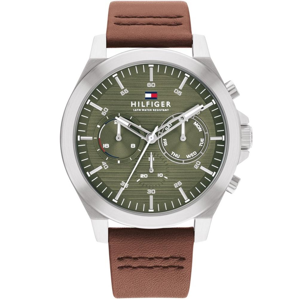 TOMMY HILFIGER Lance Multifunction 46mm Silver Stainless Steel Brown Leather Strap 1710522