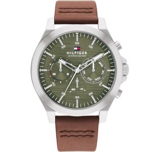 TOMMY HILFIGER Lance Multifunction 46mm Silver Stainless Steel Brown Leather Strap 1710522 - 33606
