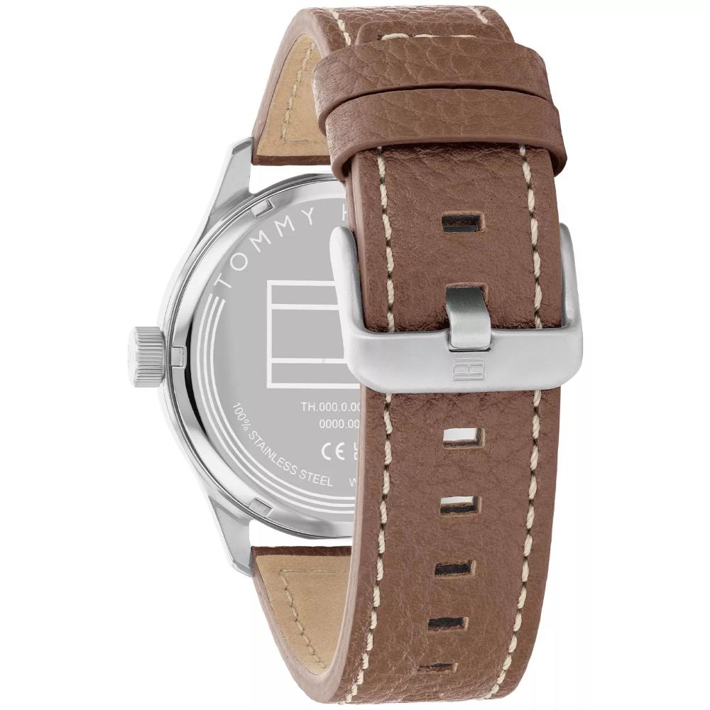TOMMY HILFIGER Forrest 43mm Silver Stainless Steel Brown Leather Strap 1710559