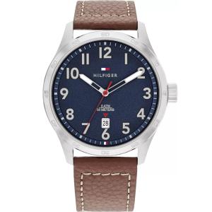TOMMY HILFIGER Forrest 43mm Silver Stainless Steel Brown Leather Strap 1710559 - 36889