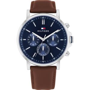 TOMMY HILFIGER Tyson Multifunction Blue Dial 44mm Silver Stainless Steel Brown Leather Strap 1710585 - 41259