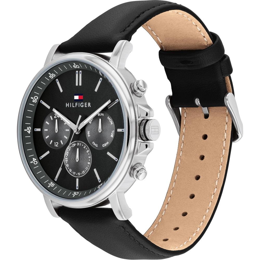 TOMMY HILFIGER Tyson Multifunction Black Dial 44mm Silver Stainless Steel Black Leather Strap 1710586