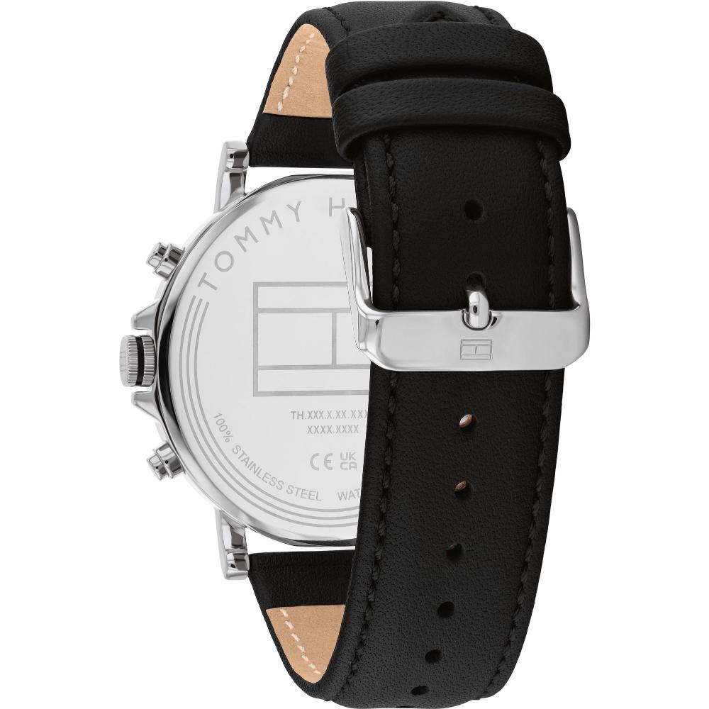 TOMMY HILFIGER Tyson Multifunction Black Dial 44mm Silver Stainless Steel Black Leather Strap 1710586