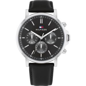 TOMMY HILFIGER Tyson Multifunction Black Dial 44mm Silver Stainless Steel Black Leather Strap 1710586 - 41253