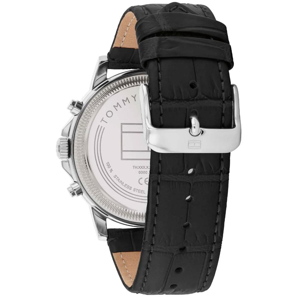 TOMMY HILFIGER Stewart Multifunction Black Dial 44mm Silver Stainless Steel Black Leather Strap 1710605