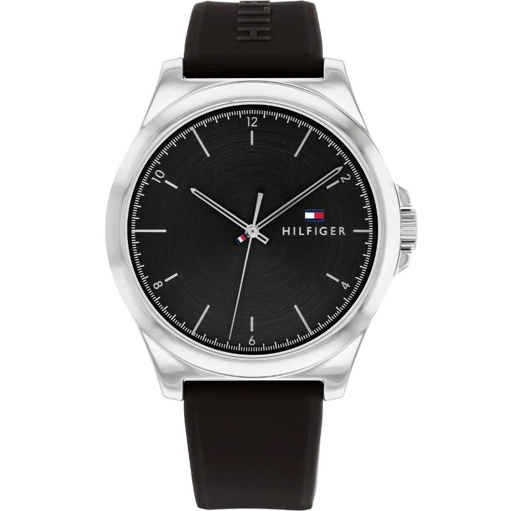 TOMMY HILFIGER Norris Black Dial 42mm Silver Stainless Steel Black Rubber Strap 1710617