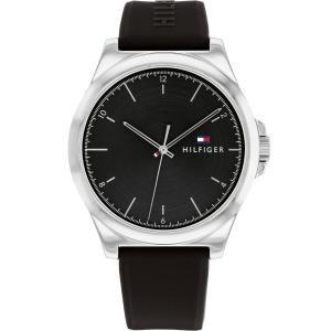 TOMMY HILFIGER Norris Black Dial 42mm Silver Stainless Steel Black Rubber Strap 1710617 - 42727