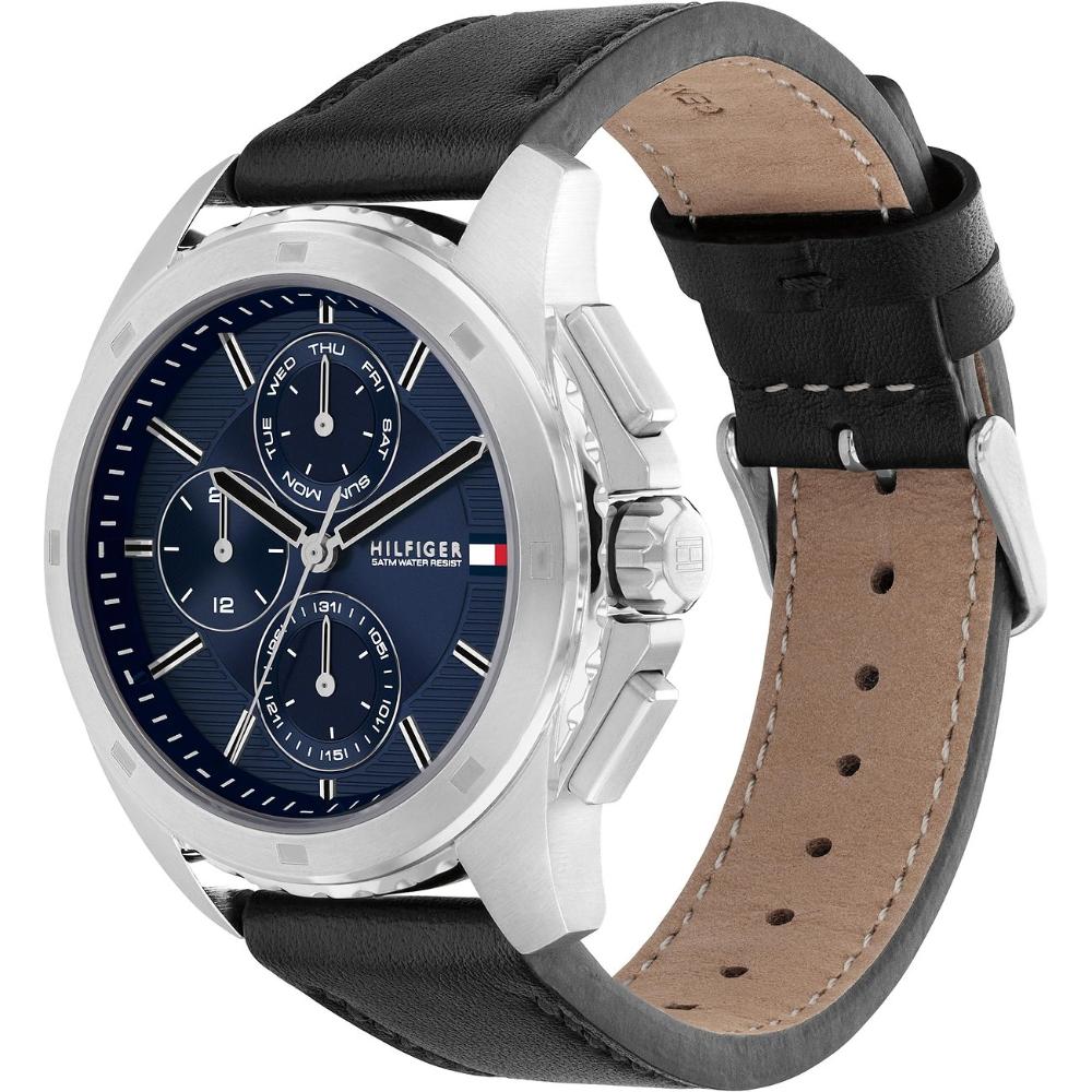 TOMMY HILFIGER Walker Multifunction Blue Dial 44mm Silver Stainless Steel Black Leather Strap 1710619