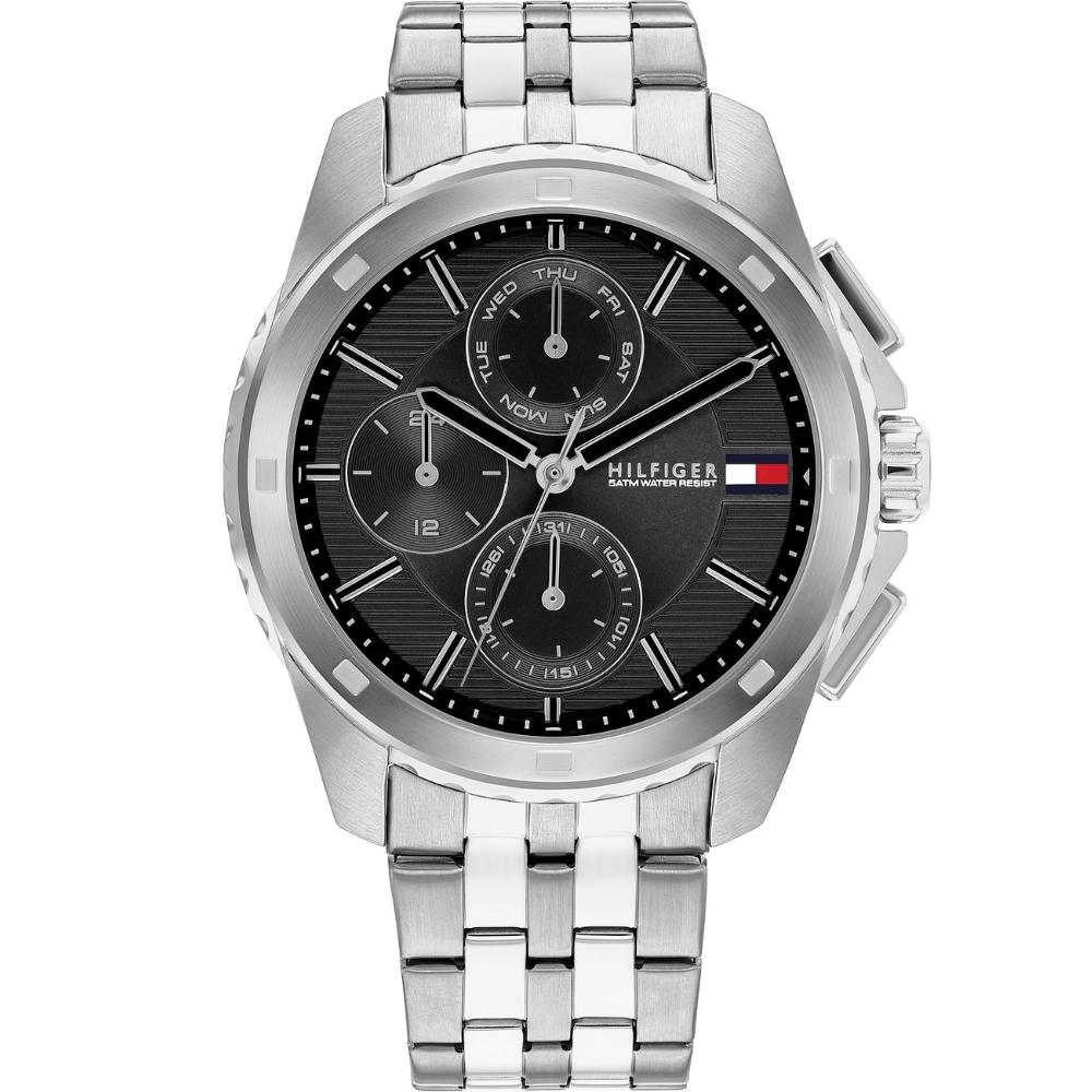 TOMMY HILFIGER Walker Multifunction Black Dial 44mm Silver Stainless Steel Bracelet 1710620