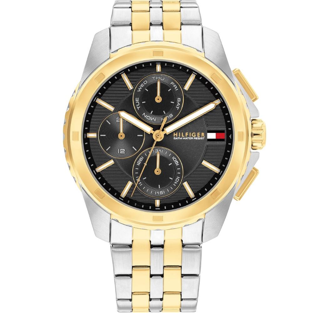 TOMMY HILFIGER Walker Multifunction Black Dial 44mm Two Tone Gold Stainless Steel Bracelet 1710621