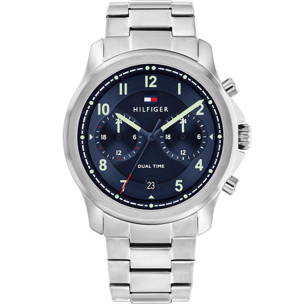 TOMMY HILFIGER Wesley Dual Time Blue Dial 42mm Silver Stainless Steel Bracelet 1710626