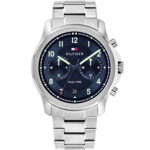 TOMMY HILFIGER Wesley Dual Time Blue Dial 42mm Silver Stainless Steel Bracelet 1710626 - 45234