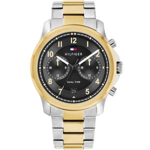 TOMMY HILFIGER Wesley Dual Time Black Dial 42mm Two Tone Gold Stainless Steel Bracelet 1710627 - 42747