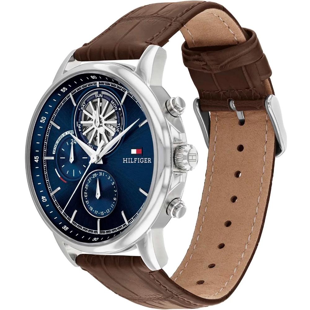 TOMMY HILFIGER Stewart Multifunction Blue Dial 44mm Silver Stainless Steel Brown Leather Strap 1710629