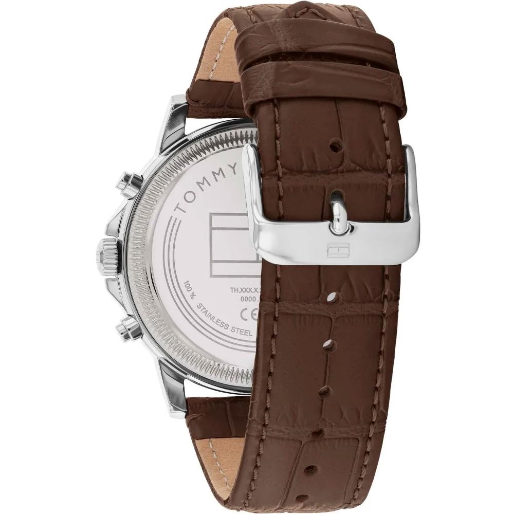 TOMMY HILFIGER Stewart Multifunction Blue Dial 44mm Silver Stainless Steel Brown Leather Strap 1710629