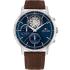 TOMMY HILFIGER Stewart Multifunction Blue Dial 44mm Silver Stainless Steel Brown Leather Strap 1710629 - 0
