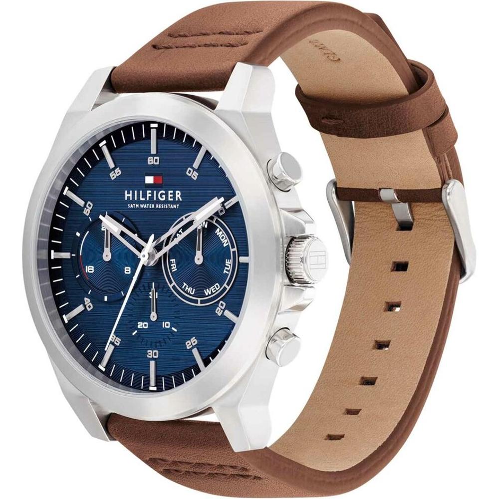 TOMMY HILFIGER Lance Multifunction Blue Dial 46mm Silver Stainless Steel Brown Leather Strap 1710633