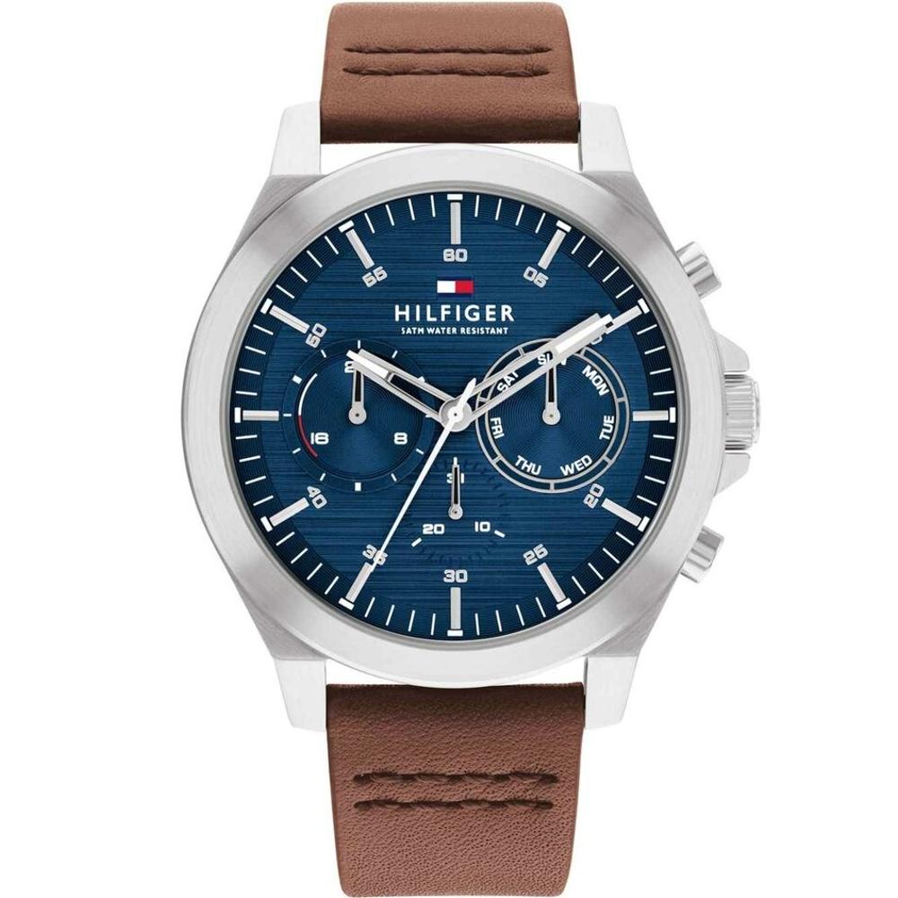 TOMMY HILFIGER Lance Multifunction Blue Dial 46mm Silver Stainless Steel Brown Leather Strap 1710633