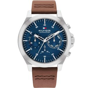 TOMMY HILFIGER Lance Multifunction Blue Dial 46mm Silver Stainless Steel Brown Leather Strap 1710633 - 45561