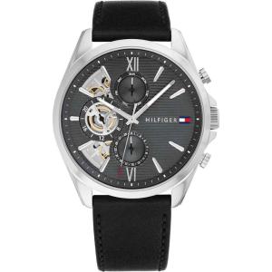 TOMMY HILFIGER Baker Multifunction Grey Dial 44mm Silver Stainless Steel Black Leather Strap 1710644 - 47928