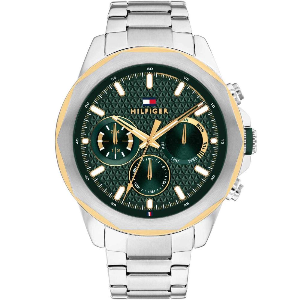 TOMMY HILFIGER Lars Multifunction Green Dial 46mm Two Tone Gold Stainless Steel Bracelet 1710651