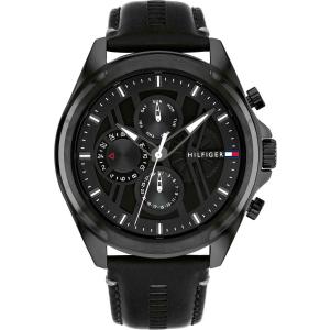 TOMMY HILFIGER Jax Multifunction Black Dial 44mm Black Stainless Steel Black Leather Strap 1710654 - 47966