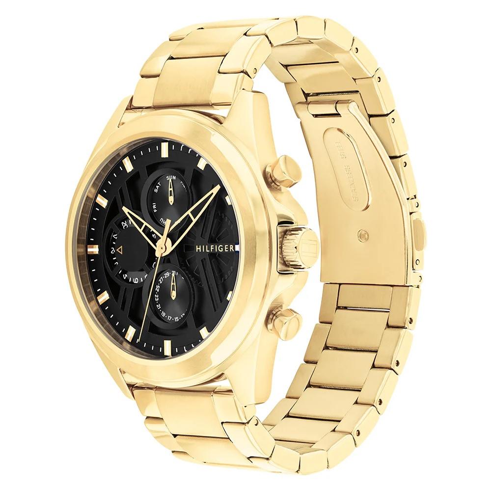 TOMMY HILFIGER Jax Multifunction Black Dial 44mm Gold Stainless Steel Bracelet 1710658