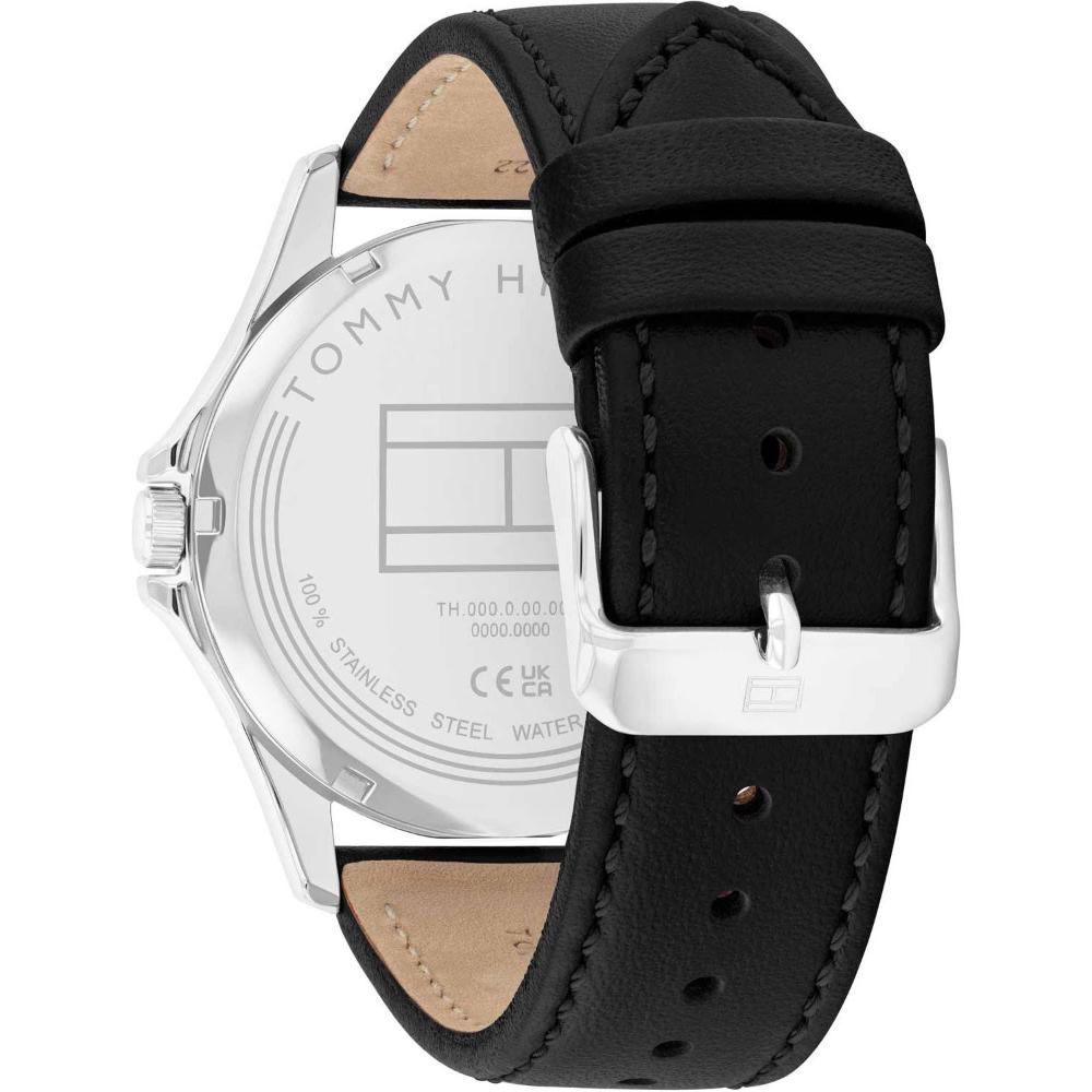 TOMMY HILFIGER Bruce Black Dial 43mm Silver Stainless Steel Black Leather Strap 1710668