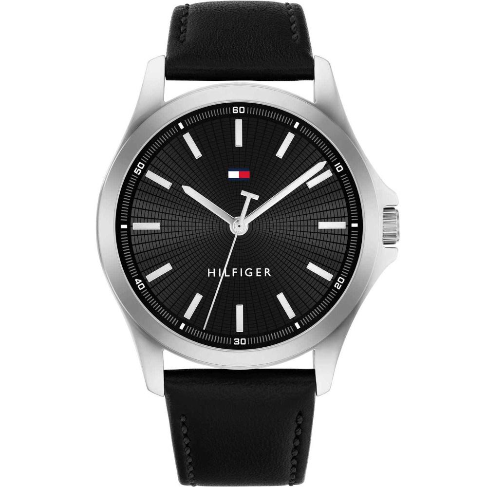 TOMMY HILFIGER Bruce Black Dial 43mm Silver Stainless Steel Black Leather Strap 1710668