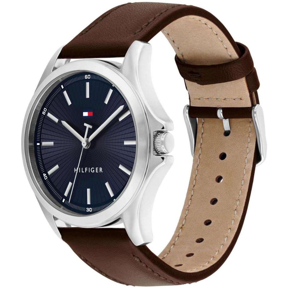 TOMMY HILFIGER Bruce Blue Dial 43mm Silver Stainless Steel Brown Leather Strap 1710669