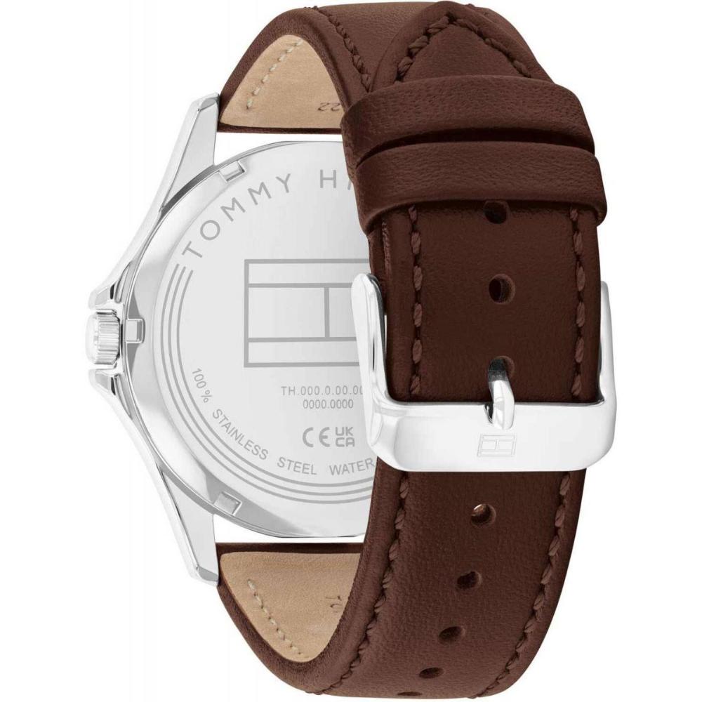 TOMMY HILFIGER Bruce Blue Dial 43mm Silver Stainless Steel Brown Leather Strap 1710669