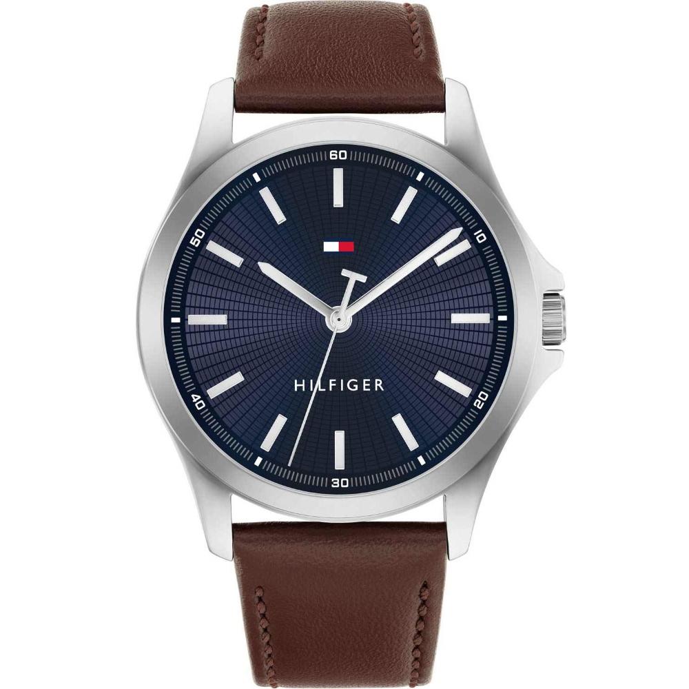 TOMMY HILFIGER Bruce Blue Dial 43mm Silver Stainless Steel Brown Leather Strap 1710669