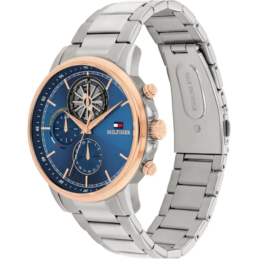 TOMMY HILFIGER Stewart Multifunction Blue Dial 44mm Two-Tone Rose Gold and Silver Stainless Steel Bracelet 1710734