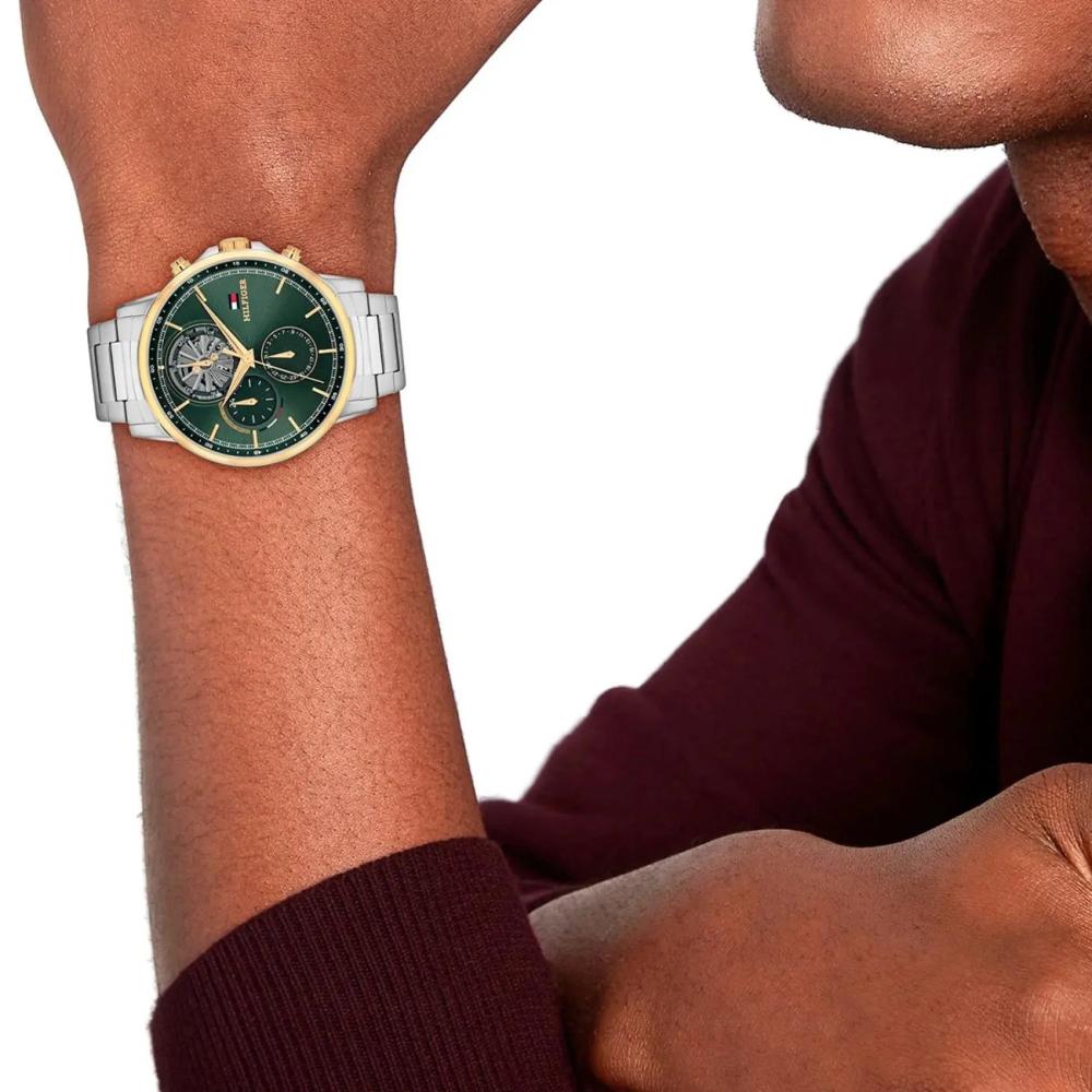 TOMMY HILFIGER Stewart Multifunction Green Dial 44mm Two-Tone Gold and Silver Stainless Steel Bracelet 1710735
