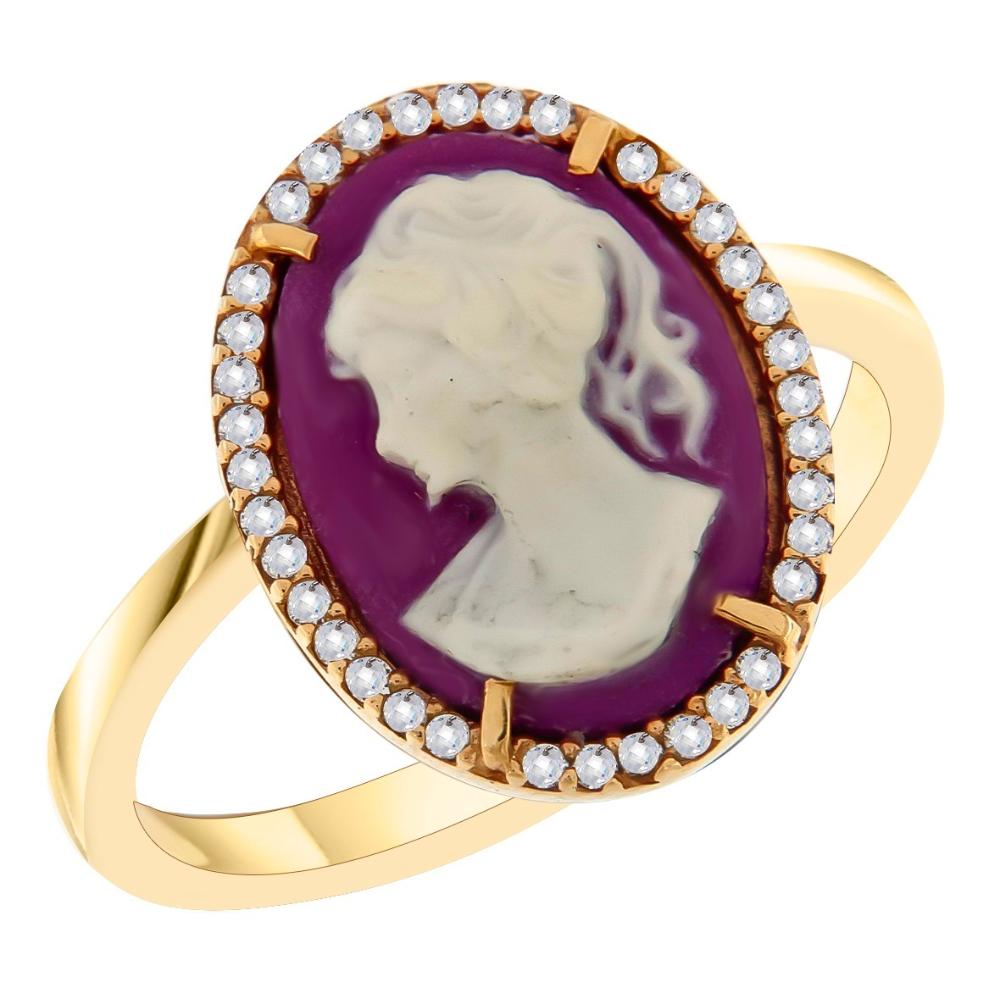 RING Cameo Yellow Gold K14 and Zircon Stones 17452R