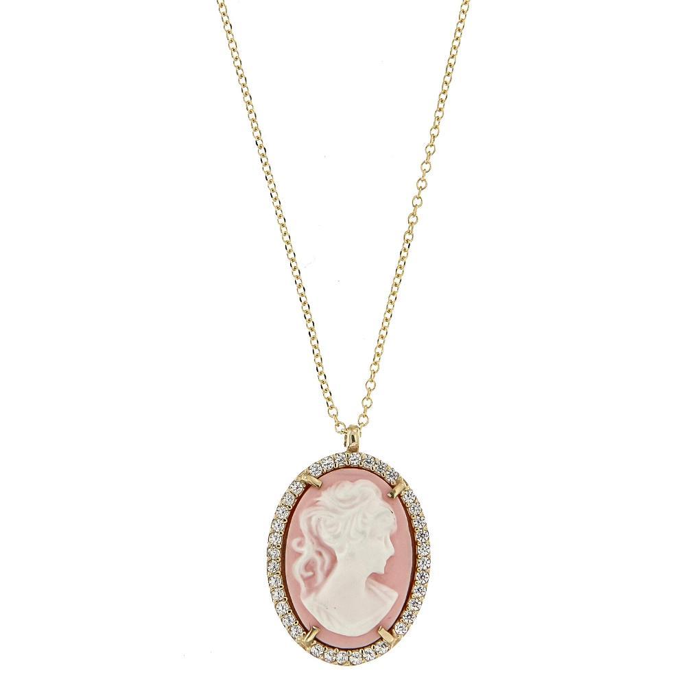 NECKLACE Cameo Yellow Gold K14 and Zircon Stones 17454N