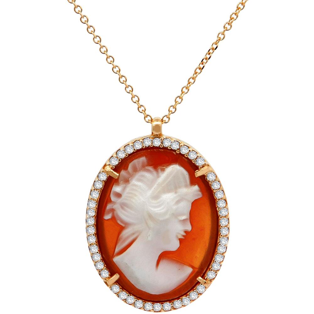 NECKLACE Cameo Yellow Gold K14 and Zircon Stones 17491N