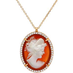 NECKLACE Cameo Yellow Gold K14 and Zircon Stones 17491N - 43009