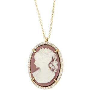 NECKLACE Cameo Yellow Gold K14 and Zircon Stones 17492N - 23752