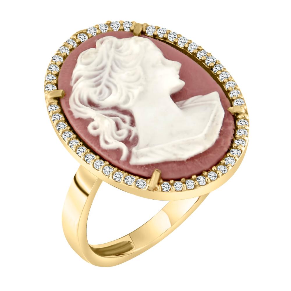 RING Cameo Yellow Gold 14K and Zircon Stones 17492R