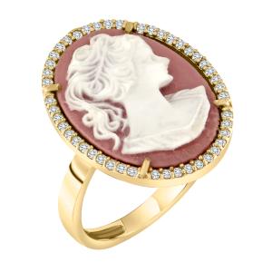 RING Cameo Yellow Gold 14K and Zircon Stones 17492R - 12730