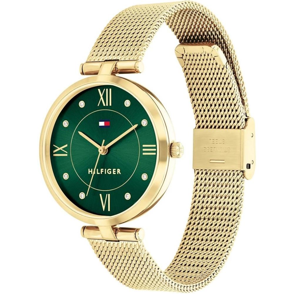 TOMMY HILFIGER Ella Green Dial 34mm Gold Stainless Steel Milanese Bracelet 1782711